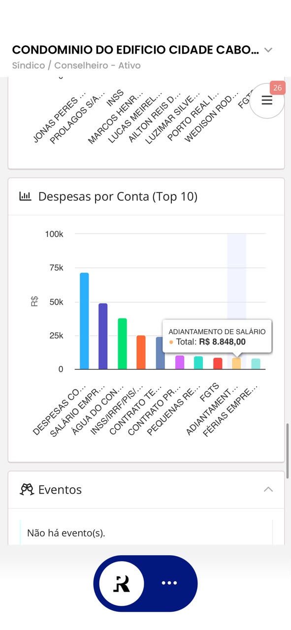 Tela do aplicativo: Despesas por Conta