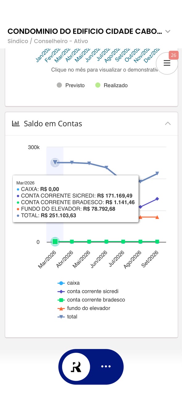 Tela do aplicativo: Saldo em Contas